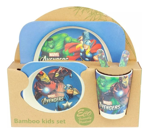 Set Vajilla Bebes Niños Bambu 5 Piezas Plato Con Divisiones