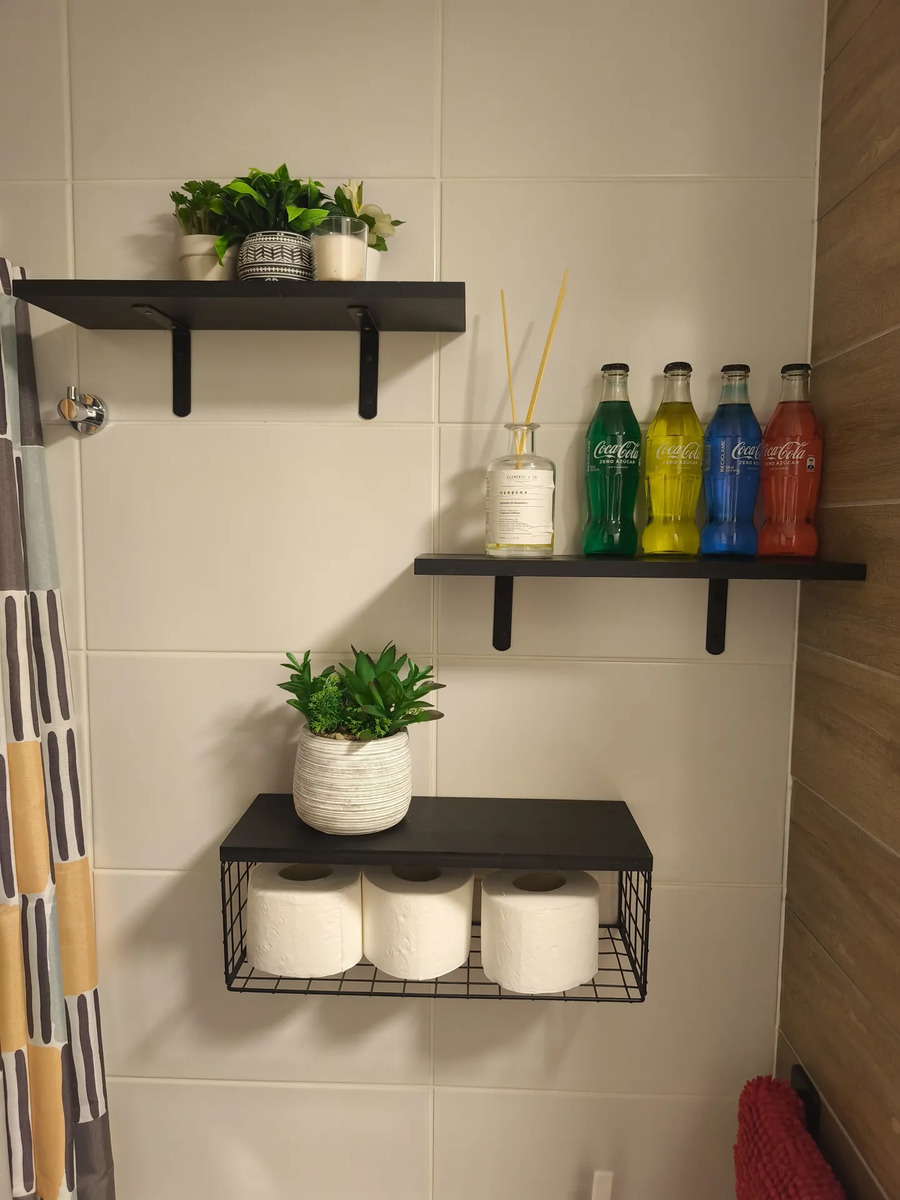 Foto real de Repisas Flotantes De Madera Modernas X3 Con Reja 100% Pino