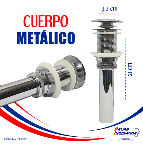 Contra Para Lavabo Sistema Push Sin Rebosadero Acabado Cromo