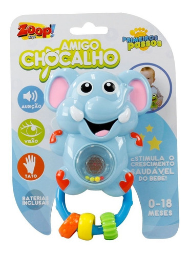 Imagem 1 de 2 de Chocalho C/ Som E Luz Para Bebê - Elefante - Zoop Toys