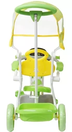 Triciclo Infantil com Capota Haste Empurrador com Pedal Motoca 2