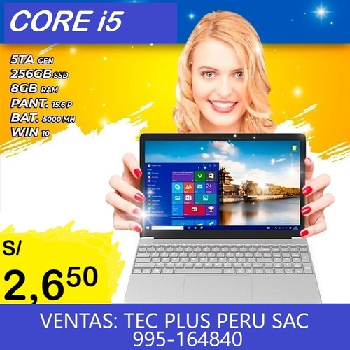 Laptop  15,6' I5-5257u Intel 8gb 256ssd 1920x1080 W10
