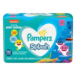 Pack Lenço Umedecido Baby Shark Pampers Splash Pacote 4 Unidades