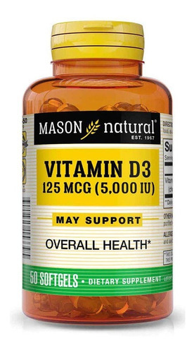 Vitamina D3 natural Mason 125 mcg (5000 UI) 50 cápsulas gelatinosas Sabor sem sabor