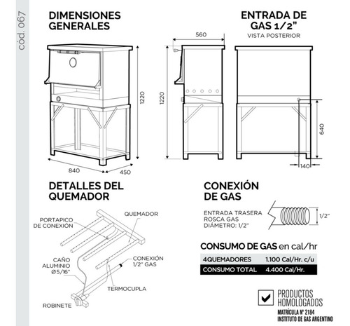 Imagen 7 de 9 de Horno Pizzero 6 Moldes El Gauchito Sol Real Gas Nat Premium