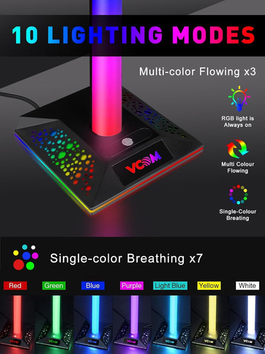 Soporte Rgb Usb Auriculares 2 Puertos