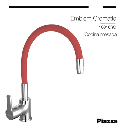Grifo De Cocina Monocromando Flexible Piazza Rojo Cromado