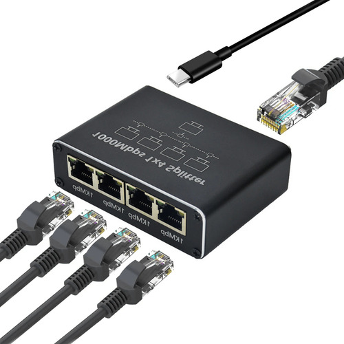 Adaptador Splitter Red Rj45 4x1 Ethernet 1gbps + Cable Carga