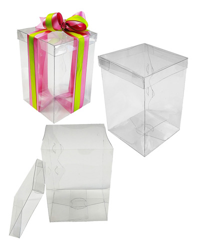 20 Cajas Base Y Tapa Transparente 12x12x18 Cms Mod 1770