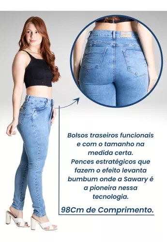 Calça Jeans Feminina Sawary Levanta Bumbum Elastano Lycra