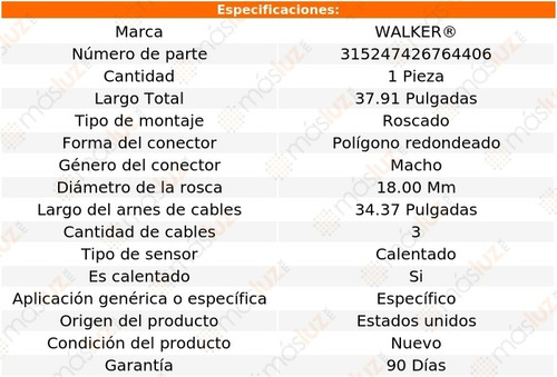 Sensor O2 Ox Porsche 4 Cil 3.0l 89/95 Walker
