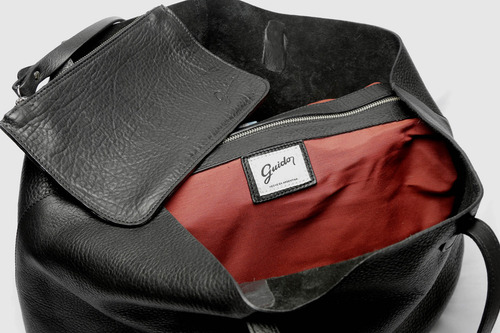 Cartera Cuero Artesanal Sobre Desmontable Shopping Bag Color Negro