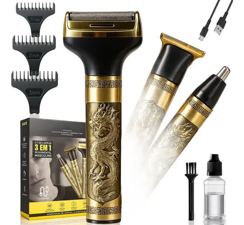 Maquina Maquininha Dragão 3 em 1 Cortar Cabelo Fazer Barba e Aparar Pelo do Nariz Recarregável USB Tipo C Silenciosa... 127v Dourado — R$ 66,90 em Mercado Livre, 41% OFF