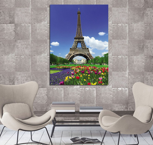 Cuadro 30x45cm Paris Torre Eiffel De Dia Tulipanes Francia