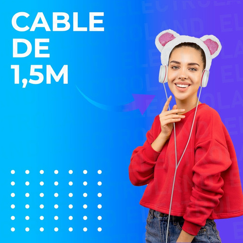 Imagen 7 de 10 de Auriculares Stereo Orejas Zorro Vincha Peluche Cable 1,5mts