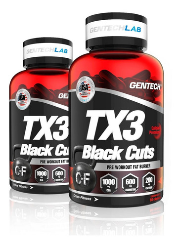 Tx3 Black Cuts Quemador Gentech 60caps Carnitina Cla Cafein 