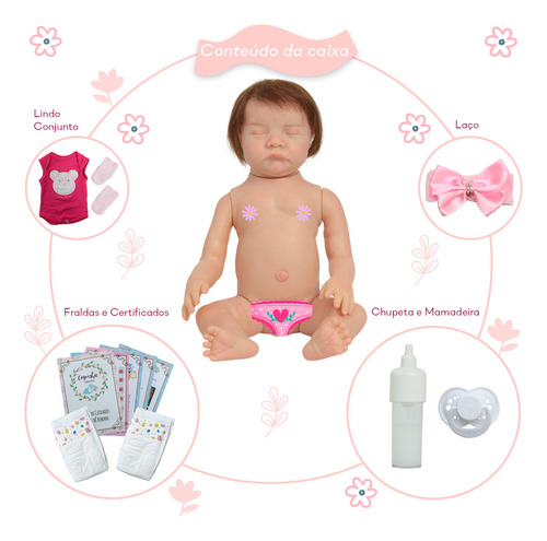 Boneca Reborn Princesa Olho Fechado Cabelo Fio A Fio Linda