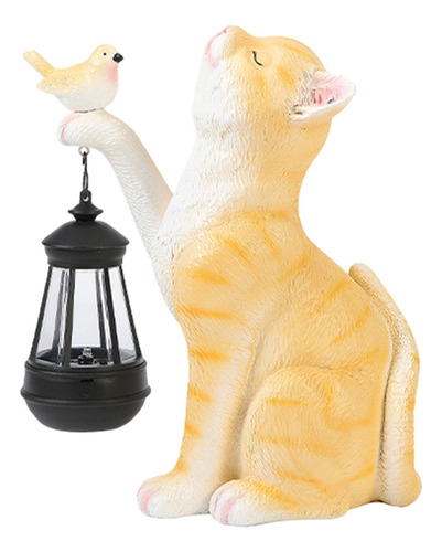 Estatua De Gato Con Luz Solar Para Jardín Al Aire Libre,