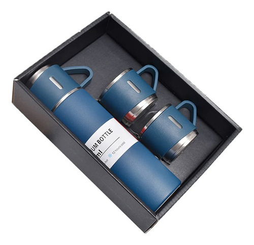 Vacuum Flask Set Termo 500ml Con 3 Tazas Acero Inoxidable Color Azul