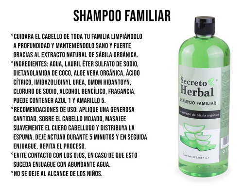 Imagen 4 de 10 de Shampoo Familiar Secreto Herbal Sabila Organica 900ml