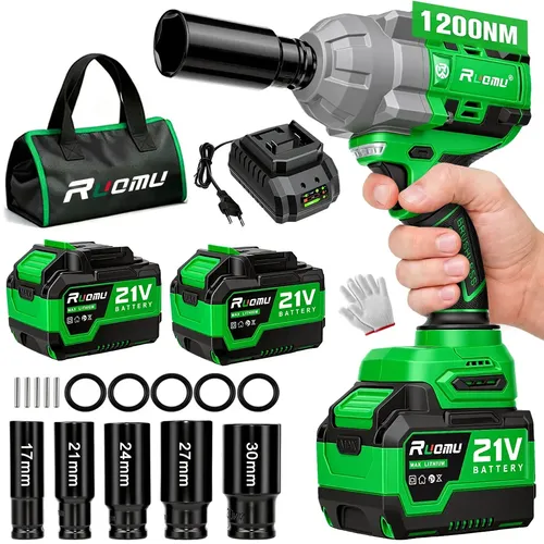 Chave De Impacto Elétrica Potente 1200N.m Brushless 2 Baterias