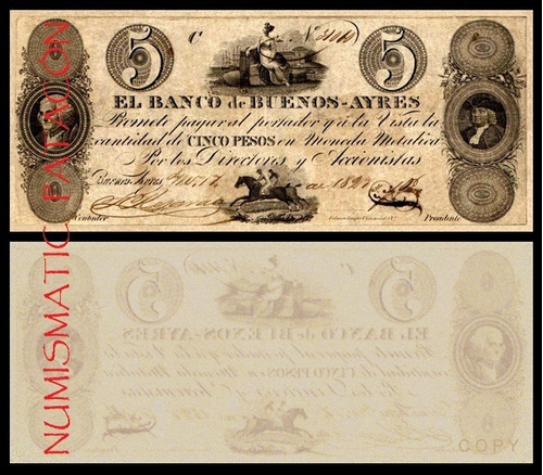 Billete 5 Pesos Provisional 1827 Buenos Aires - Copia 329