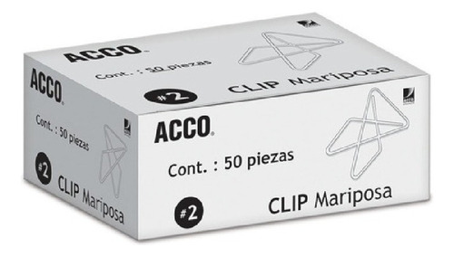 Clip Mariposa # 2 Acco Caja Con 50 Clips Color Gris