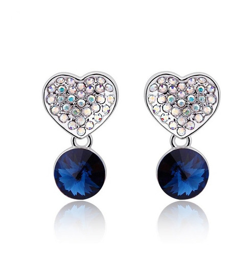 Aretes De Corazon Con Cristal Swarovski Color Azul