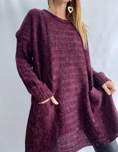 Maxi Sweater Lana Oversize Bolsillos Talle Especial Mujer