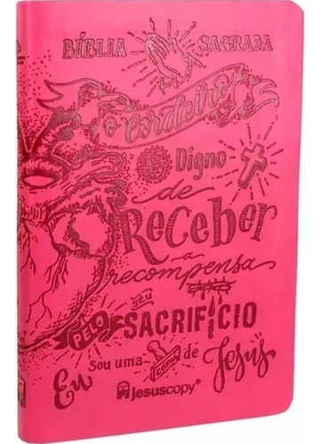 Bíblia Jesus Copy Lettering N A A Capa Luxo Pink