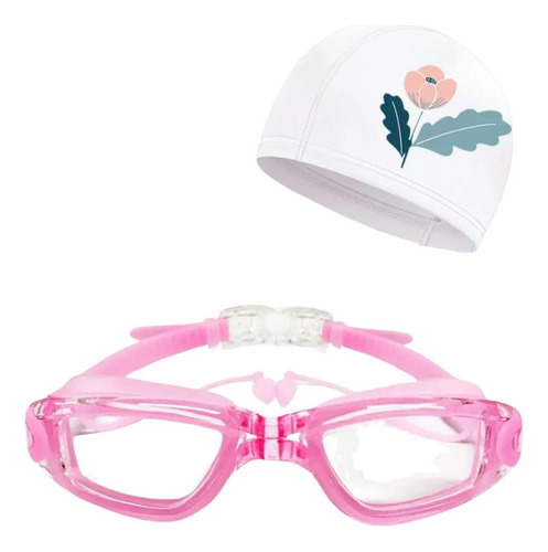 Óculos Natação Mergulho Piscina Sport Profissional Com Touca Cor Rosa transparente flor