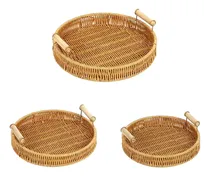 Comprar Canastos De Mimbre Set X3 Organizador Cestos Redondos