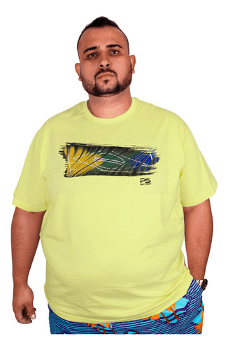 Camiseta Plus Size Brasil Amarelo Canário Copa 100% Algodão