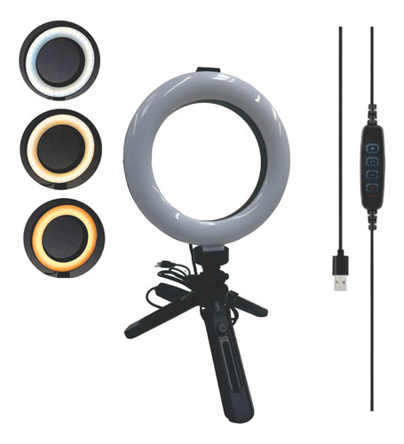 Tripé Para Câmera  Oberon Tripe Com Ring Light Preto De 20cm De Diâmetro