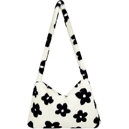 Bolsa De Hombro Fluffy Flower Cow Plush Bolsa De Ropa Bhf4z