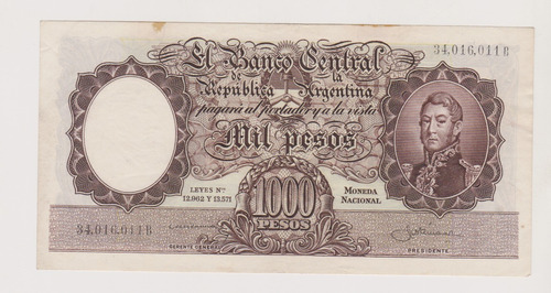 Billete Argentina 1000 $ Bottero 2144 S/circular Manchado