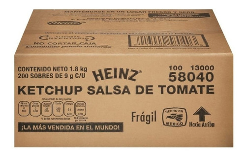 Salsa Catsup Heinz Ketchup Caja 200 Sobres De 9gr C/u