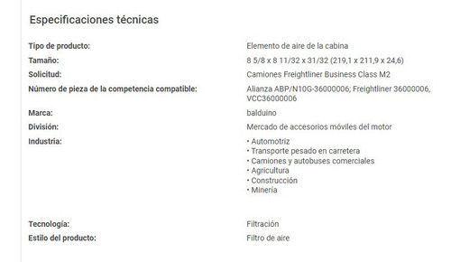 Filtro Baldwin Pa5359 = P614547 49082 Af26427 Caf24016