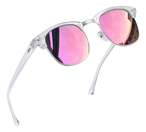 Lentes De Sol Mujer Hombre Polarizados De Moda Anti Luz Solar Proteger Ojos Transparente Clásico Cuadrados Uv400 Espejo Diseño Rosa/blanco De Moda Para Fiesta Playa Tomar Fotos Bloquear UV