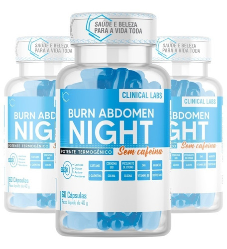 Kit 3x Burn Abdomen Night Emagrecedor Noturno - 60caps