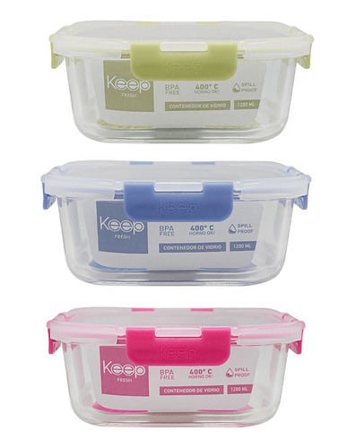 Hermetico Cuadrado Vidrio Libre Bpa Colores Keep 520ml