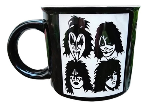 Taza Grabada Negra Brillante Inspirada Grupo Kiss 15oz