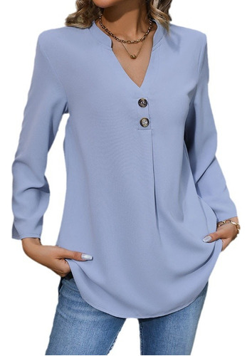 2024 Camisa De Cuello En V Con Botones Y Jersey Para Mujer
