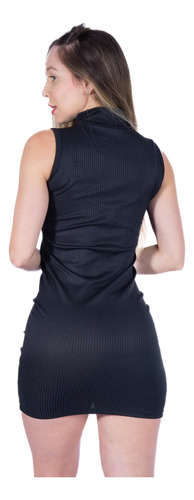 Vestido Curto Com Gola Alta Regata Colado Canelado Tubinho
