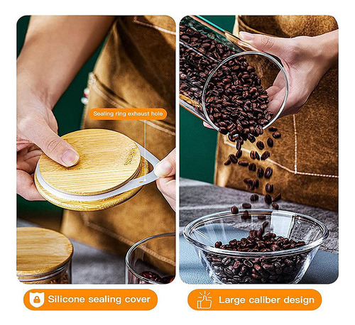 Frascos De Vidrio Con Tapa De Bambú Y Cucharas, Tarro Con Ta