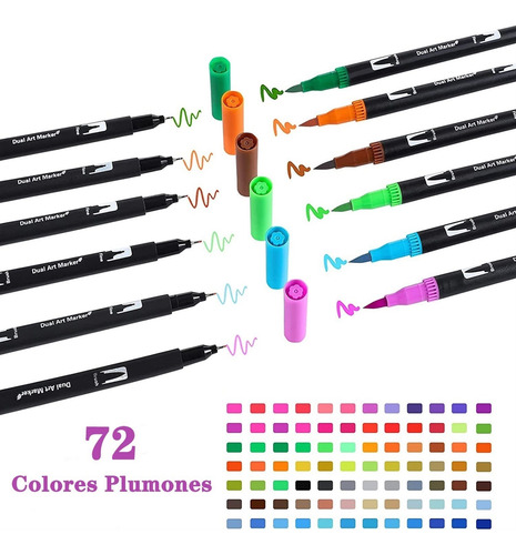 72 Colores Plumones Doble Punta Pincel, Rotuladores