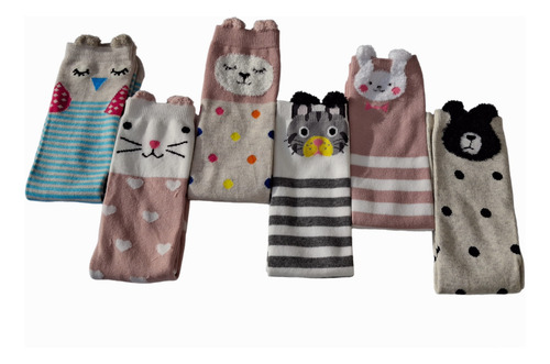 Calcetas De Algodón Para Niña De Animales Hasta La Rodilla Multicolor Rayado Puntos Único