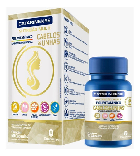 Multivitamínico Cabelos E Unhas 60 Cápsulas - Catarinense Sabor Sem sabor