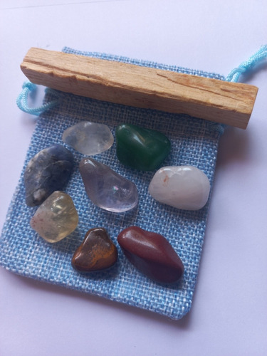 Set 8 Piedras Naturales Gemas Cristales+saquito+palo Santo 