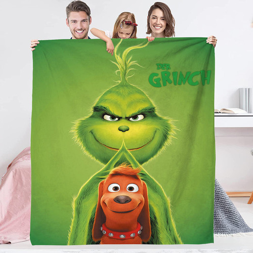 Manta Suave Navideña Grinch De 150 X 220 Cm, Funda De Felpa